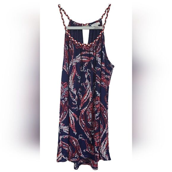 Spense Strappy Cami Navy Red Tank Sleeveless Braided Neck Mesh Blouse Shell Top - Picture 14 of 14